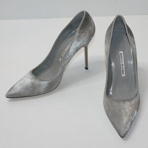 Manolo Blahnik BB 105 mm Gray Pony Hair Pump Heels in EU 40.5 / US 10.5 NEW $895